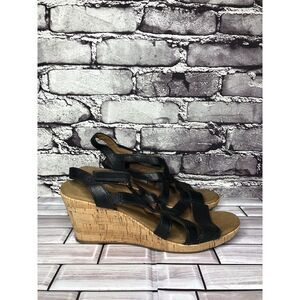 Rockport Black Leather Casual Cork Wedge Strappy Sandals Women’s Sz 8.5M US/39EU